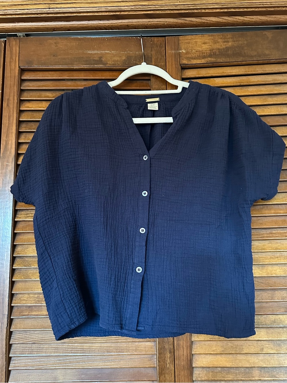 Magaschoni Navy Blue Short-Sleeve Gauze Button-Down Top